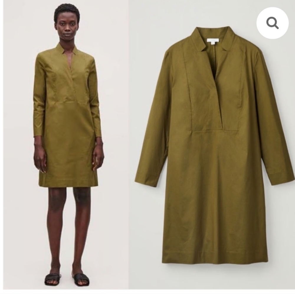 COS Olive Knee Long Sleeve Lapel Neck Dress Size 2